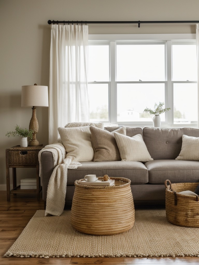 Add texture to the room with plush rugs, woven baskets, or cozy blankets to create a warm and inviting atmosphere.
