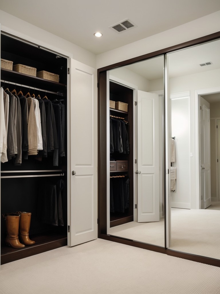 Create an illusion of a wider space by using mirrors strategically on walls or closet doors.
