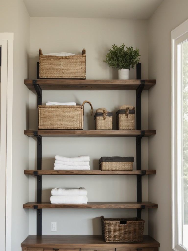 Make use of vertical space by installing floating shelves or hanging organizers for additional storage options.