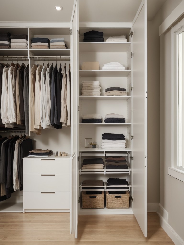 Utilize minimalistic furniture and maximize storage space with built-in closets and under-bed storage.