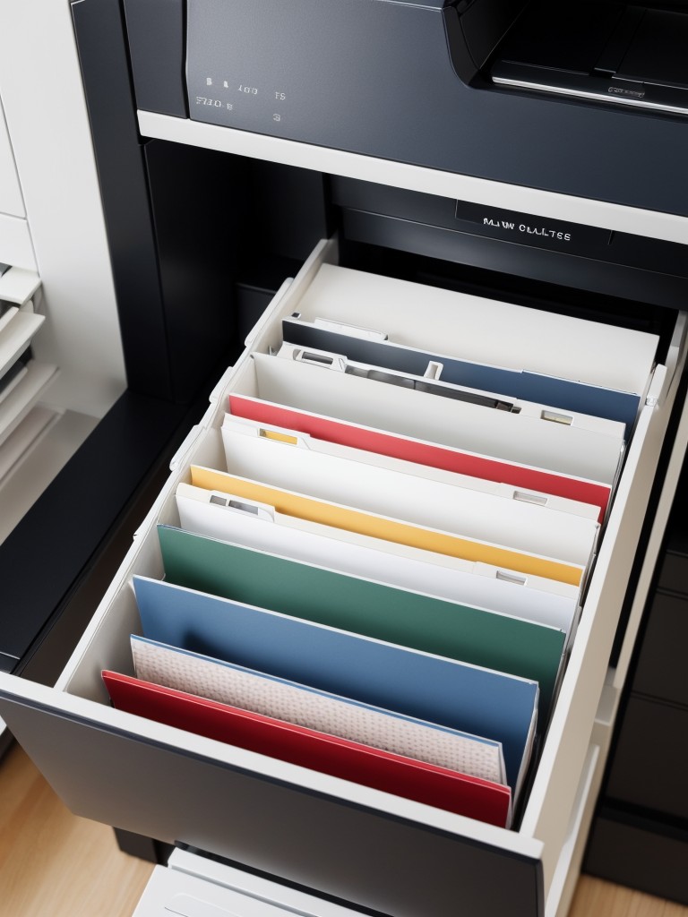 Create a designated area for printer and office equipment storage, keeping them neatly tucked away when not in use.