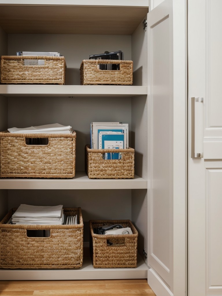 Create an organized and clutter-free environment by incorporating clever storage solutions such as floating shelves or wall-mounted filing systems.