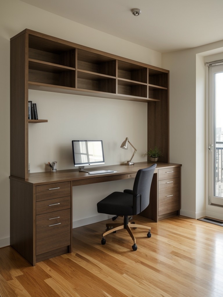 If space is limited, consider a built-in desk that seamlessly blends into the rest of the apartment's design.