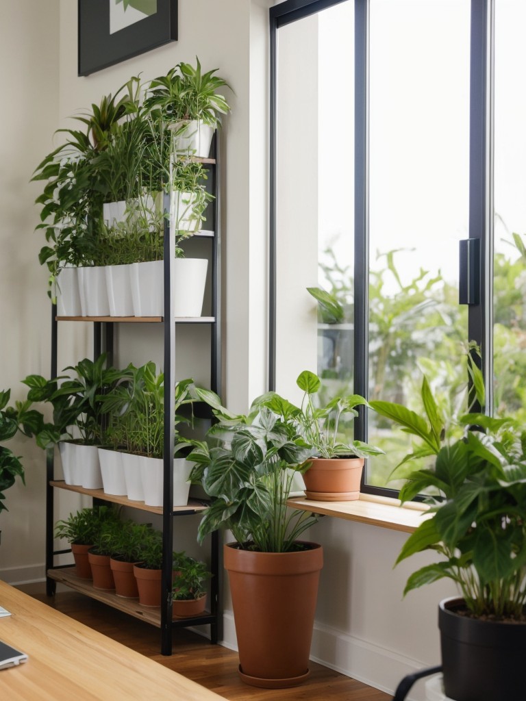 Incorporate greenery into the office space with small potted plants or a vertical garden.