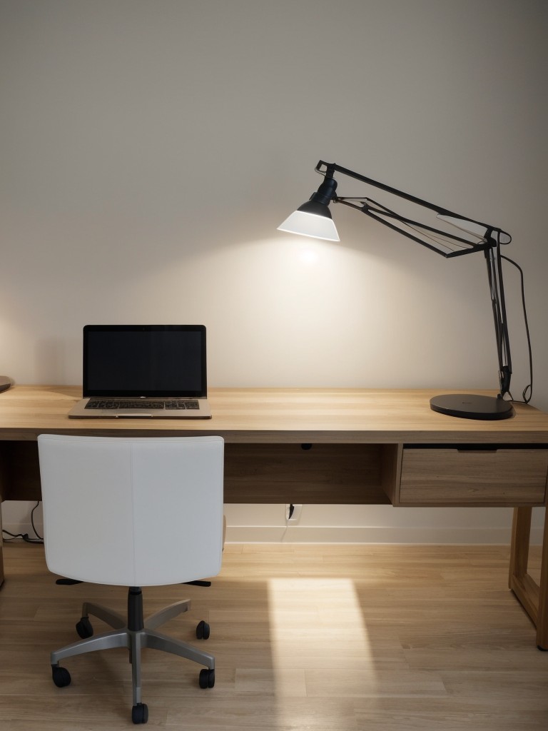 Install task lighting above the desk area to ensure proper illumination for focused work.