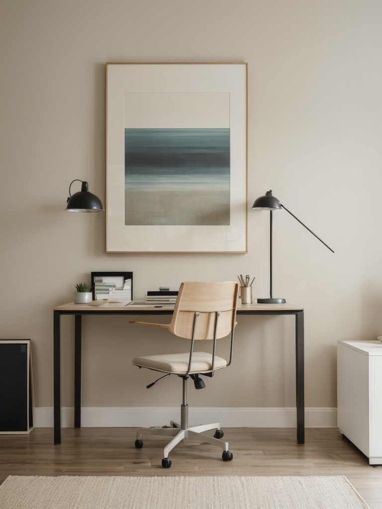 Opt for a neutral color scheme to make the space appear larger, and add pops of color through office accessories or artwork.