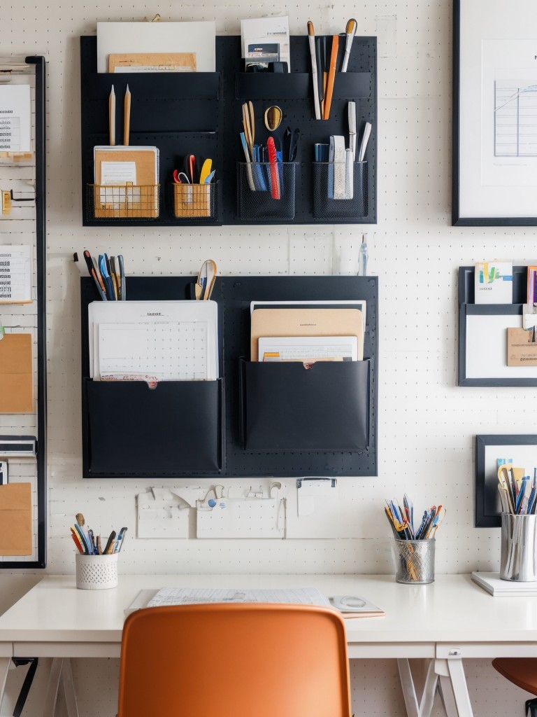 Use vertical space to your advantage with wall-mounted pockets or a pegboard for organizing office supplies.