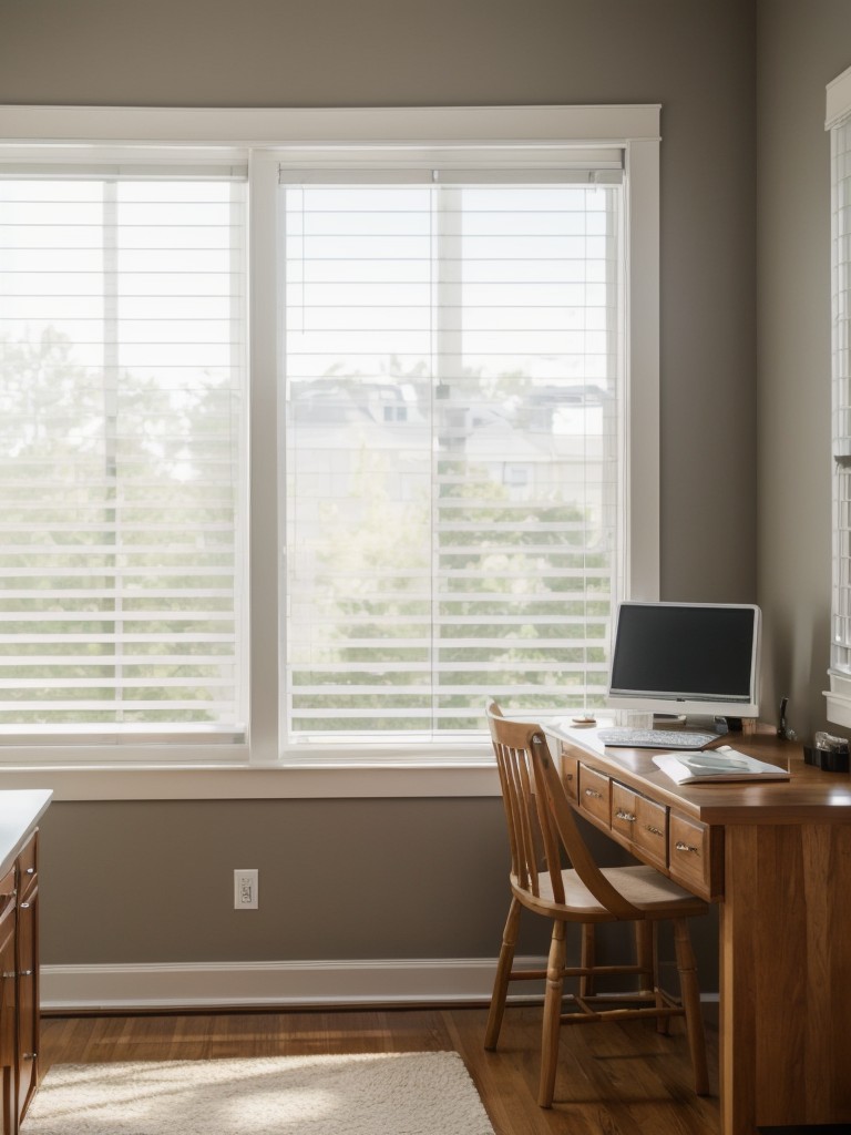 Utilize natural light by positioning the workspace near a window, and add window treatments for when privacy is needed.