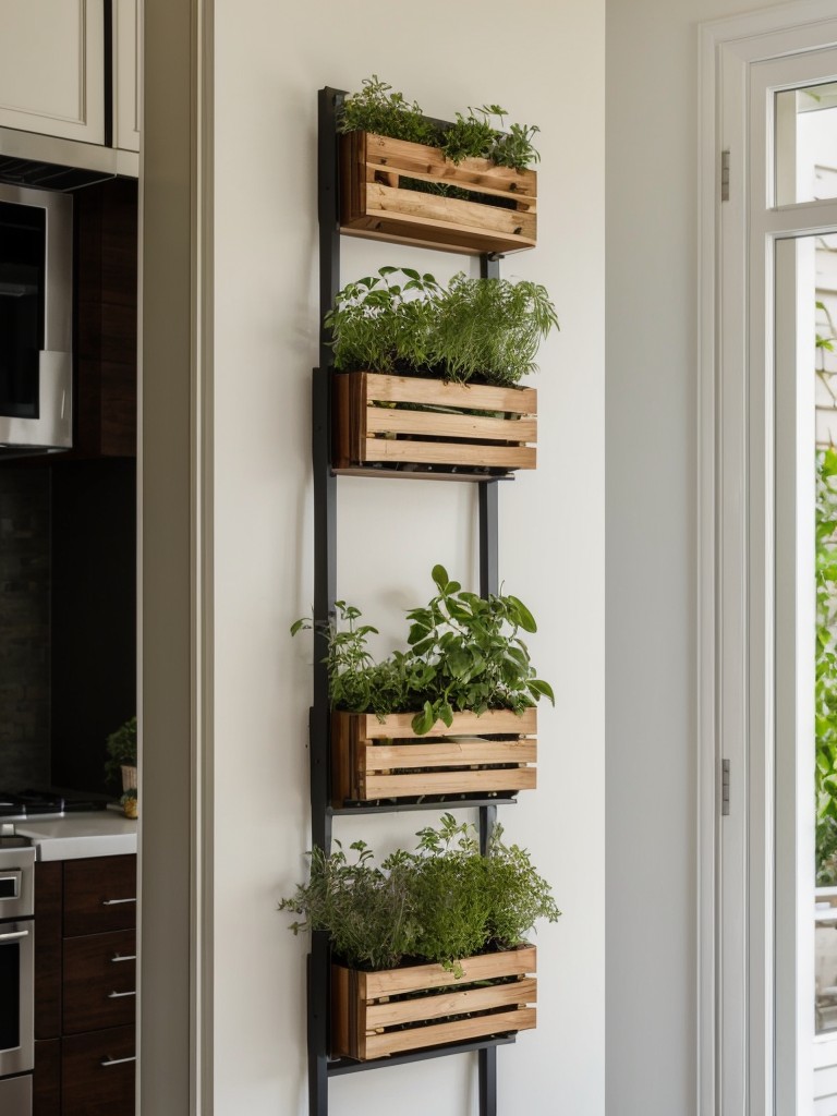 Implement a vertical herb garden to add a touch of greenery while also providing fresh herbs for cooking.