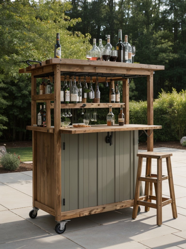 Incorporate a small outdoor bar or a movable cart to create a dedicated space for entertaining and beverage preparation.