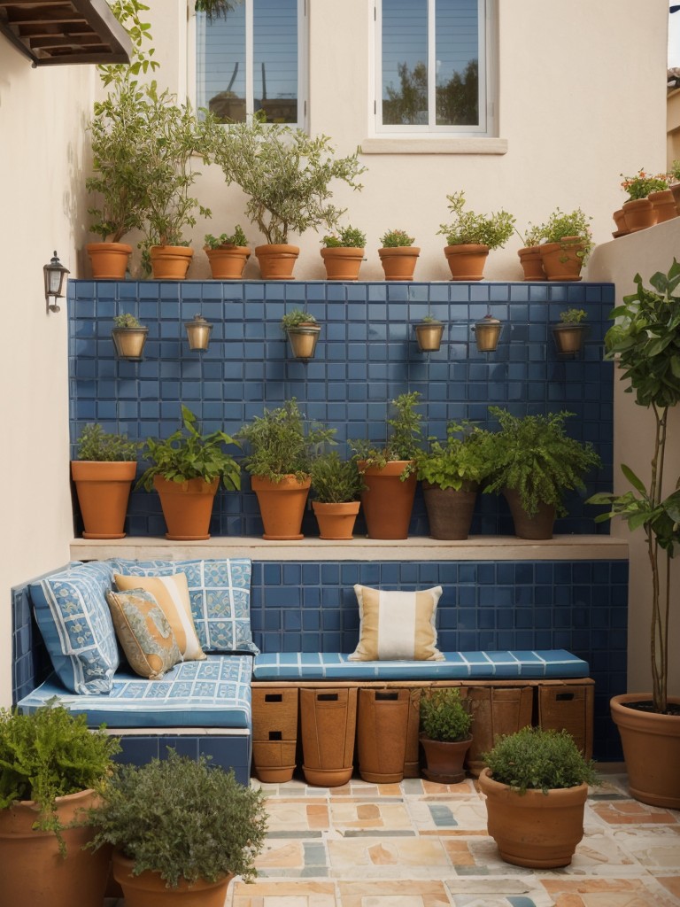 Creating a small apartment patio with a Mediterranean-inspired design, using terracotta pots, mosaic tiles, and rustic furniture.