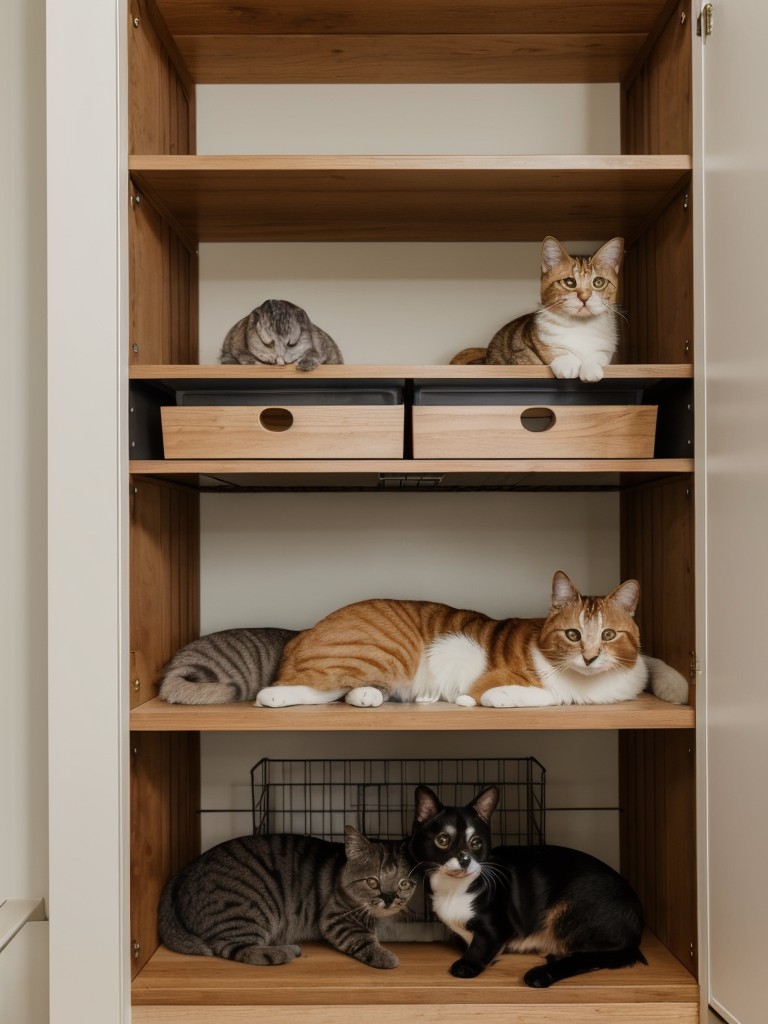 Designing a pet-friendly small apartment with designated storage for pet supplies, incorporating pet-friendly furniture materials, and utilizing vertical space for cat shelves or dog crates.