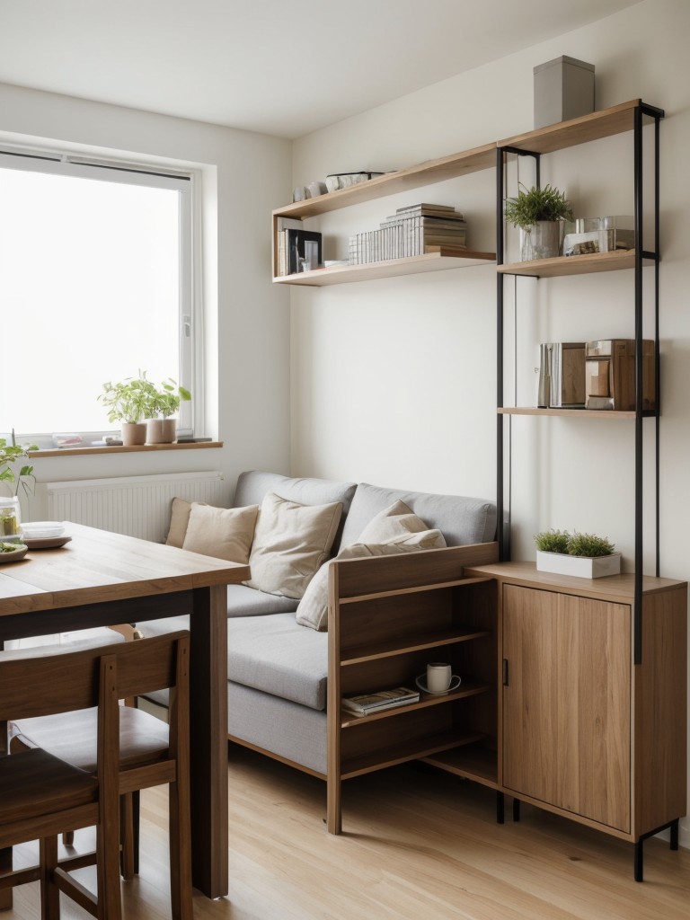 Space-saving furniture ideas for maximizing the functionality of a small apartment, such as folding tables, hidden storage compartments, and wall-mounted shelves.