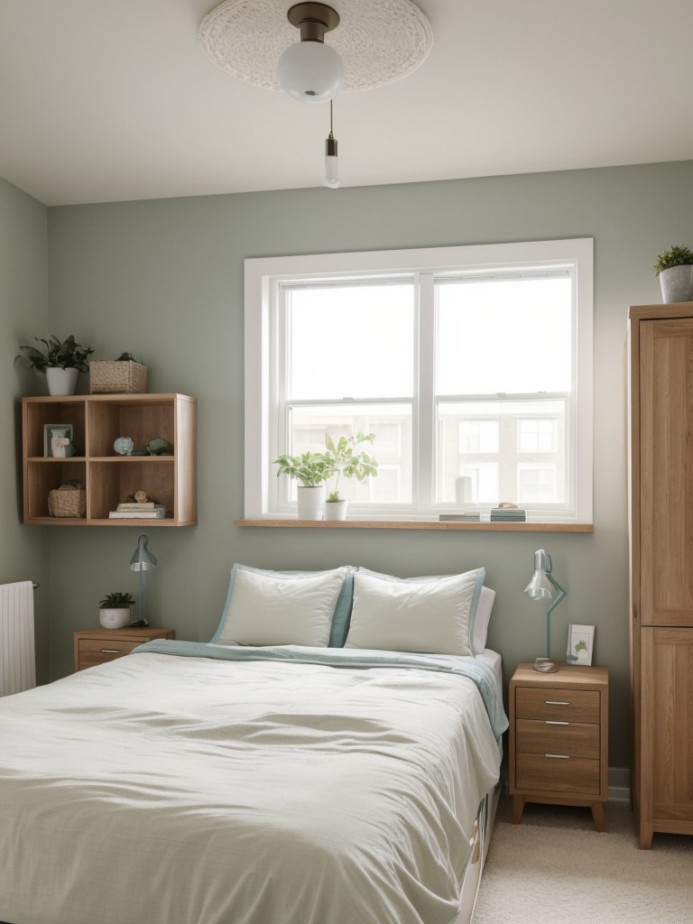 Transforming a small apartment bedroom into a peaceful oasis with clever storage solutions, utilizing space-saving bedding options, and incorporating soothing color palettes.