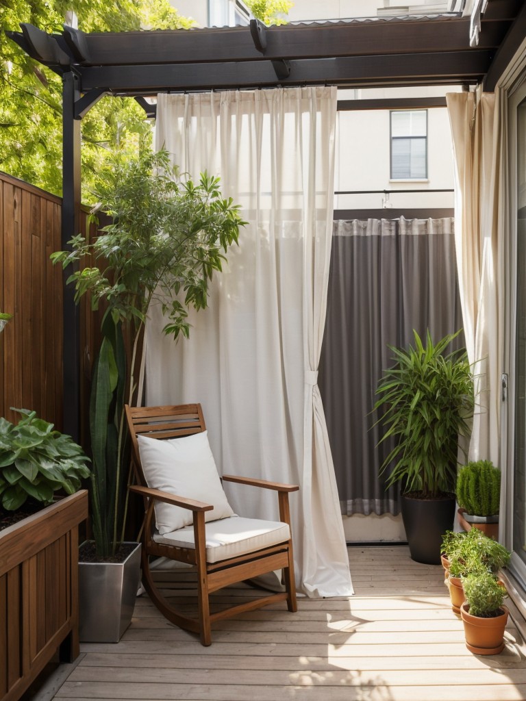Creative ways to add privacy to your small apartment patio, such as using outdoor curtains, folding screens, or tall plants for natural separation.
