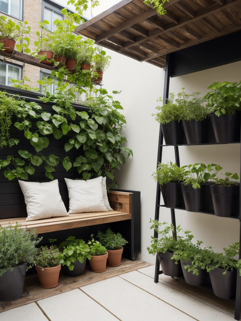 Ideas for incorporating greenery in your small apartment patio, such as vertical gardens, hanging planters, or even a small herb garden.