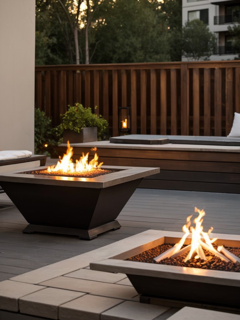 Incorporating fire features on your small apartment patio, such as a tabletop fire bowl or a small fire pit, for warmth and ambiance.