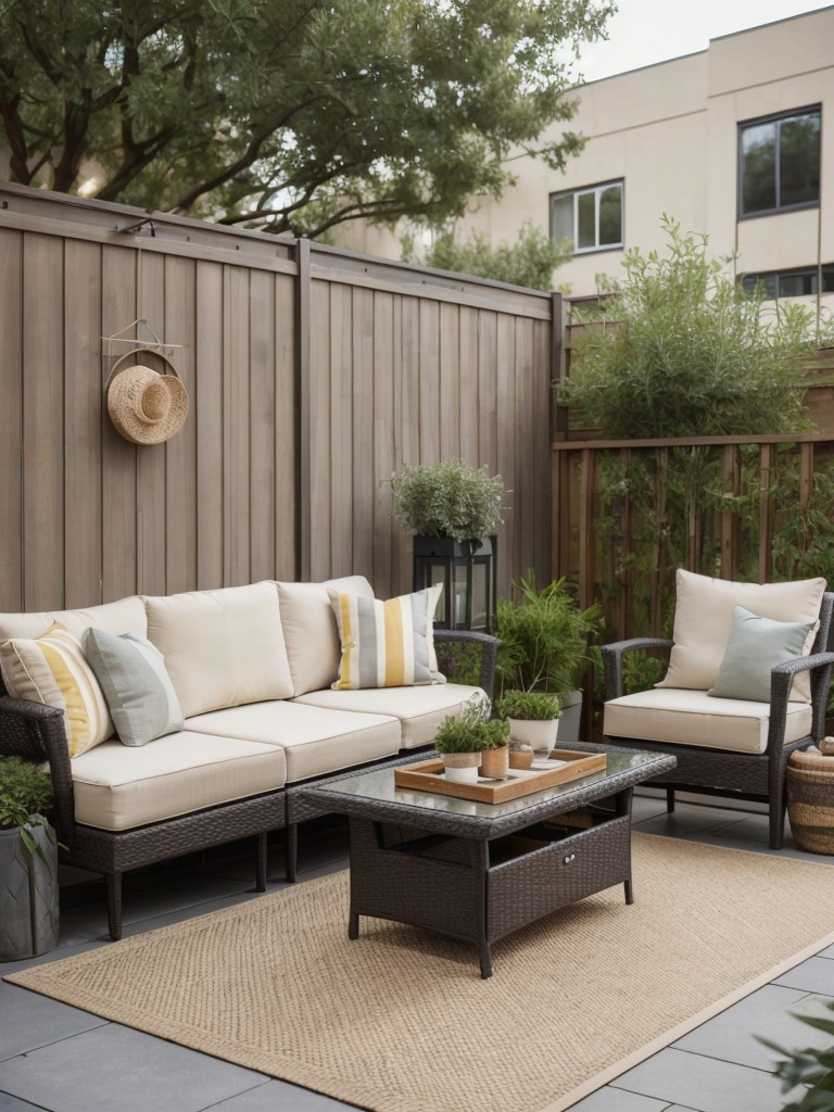 Outdoor rugs and cozy seating options to make your small apartment patio feel like an extension of your indoor living space.