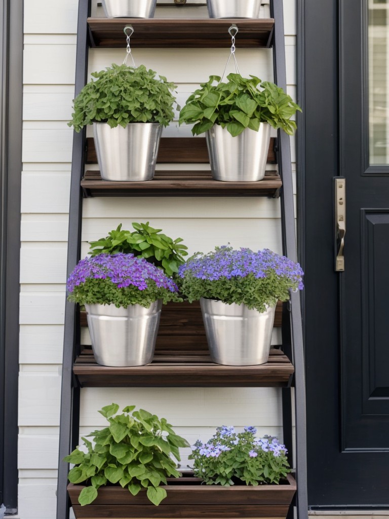 Space-saving options for planters and pots on your small apartment patio, such as hanging baskets, vertical planters, or tiered shelves.