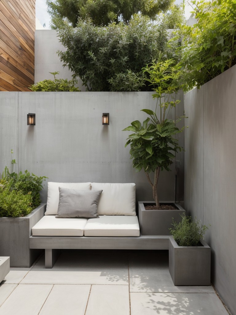 Embrace a contemporary and sleek aesthetic in your small apartment patio garden by using geometric planters, concrete accents, and modern outdoor furniture.