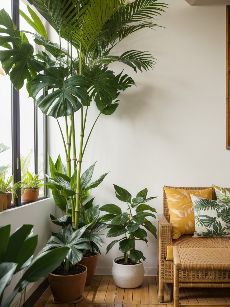 Embrace a tropical theme for your small apartment patio garden with vibrant foliage, bamboo accents, and exotic plants that transport you to a getaway paradise.