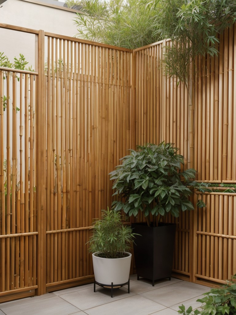 Enhance privacy in your small apartment patio garden by using tall planters, bamboo screens, or decorative lattice panels to create a secluded and intimate outdoor sanctuary.