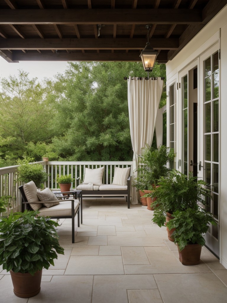 Add privacy with tall potted plants, trellises, or outdoor curtains.