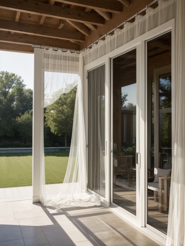 Hang decorative outdoor curtains or sheer panels to add texture and softness to the space.