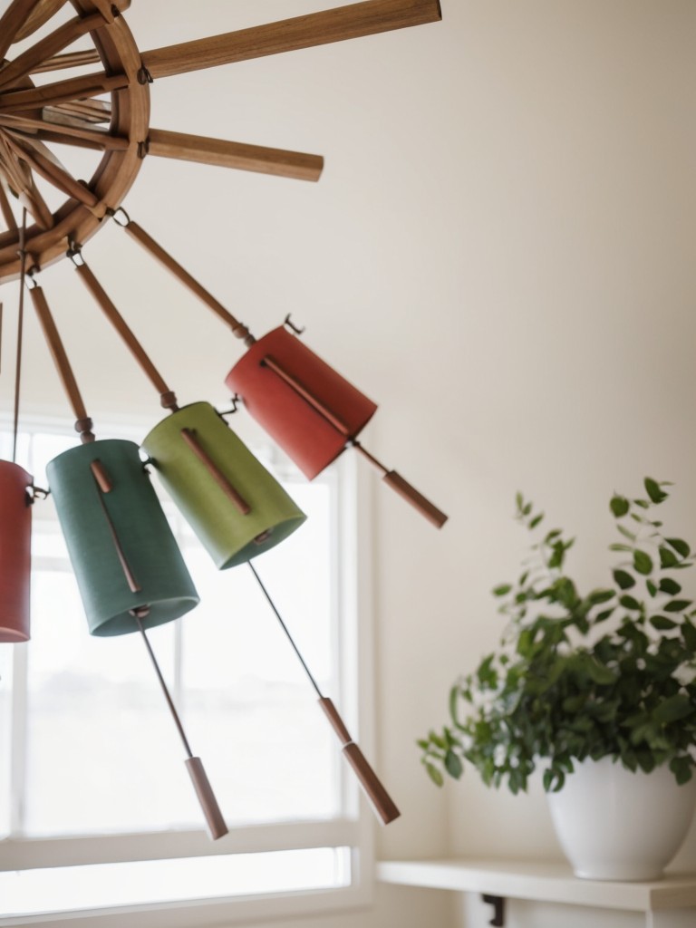 Hang decorative wind chimes or wind spinners for a whimsical touch.
