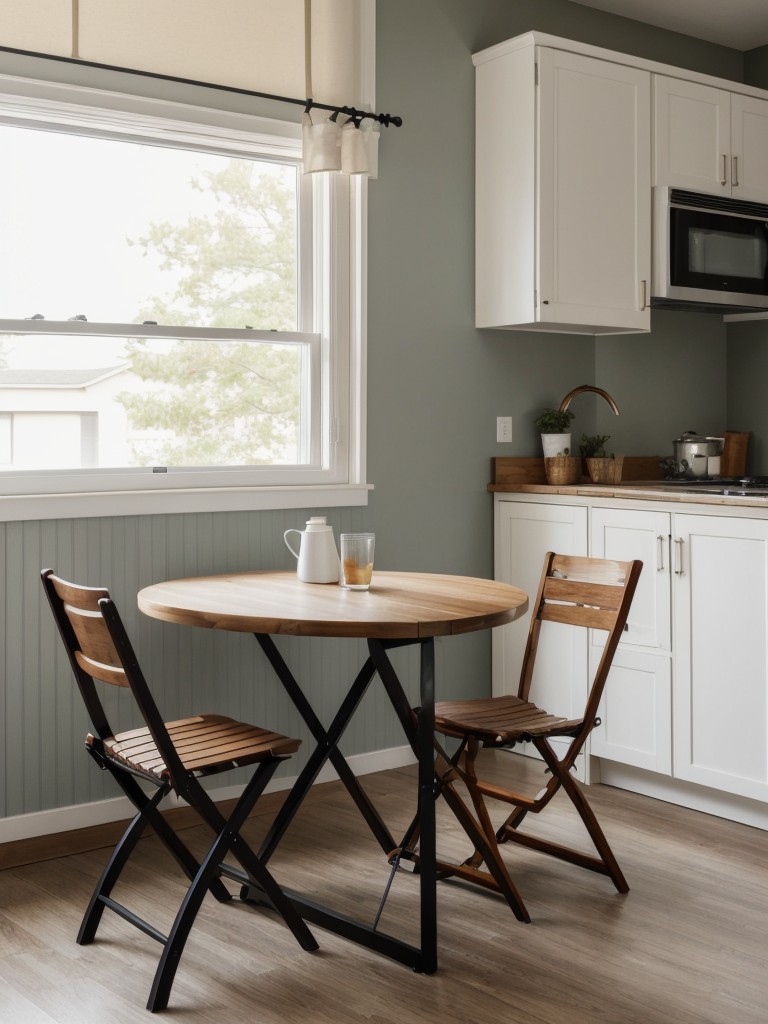 Opt for space-saving furniture options like folding chairs or a compact bistro set.