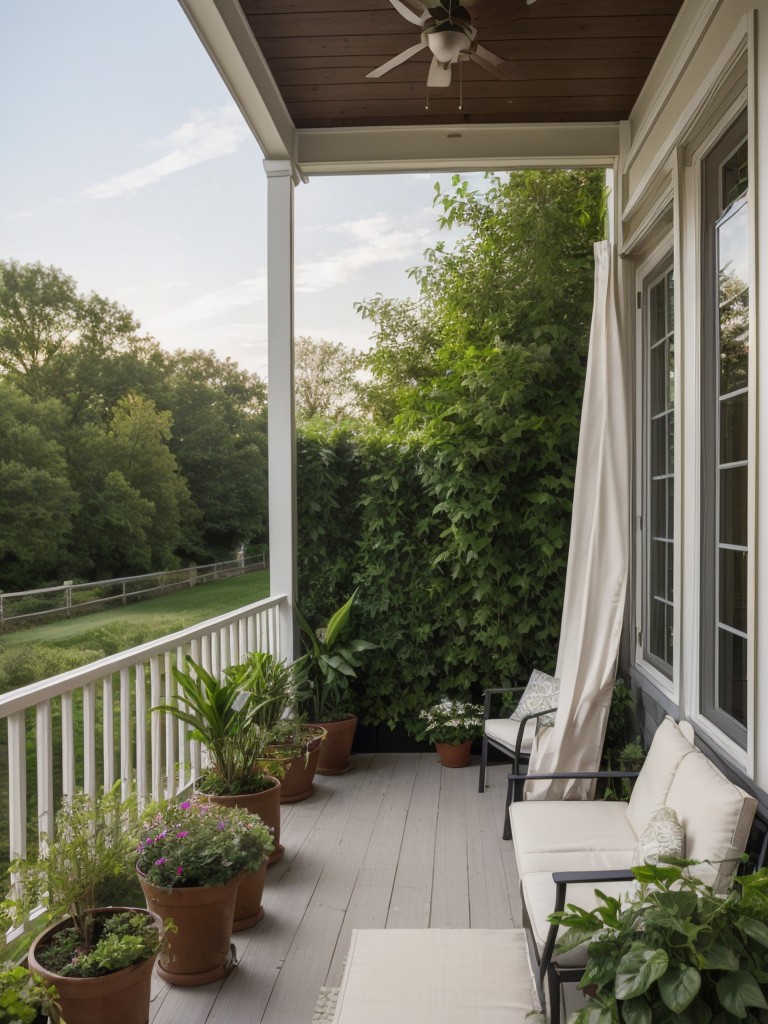 Create a sense of privacy by incorporating tall plants or installing outdoor curtains to shield your small apartment porch garden from prying eyes.