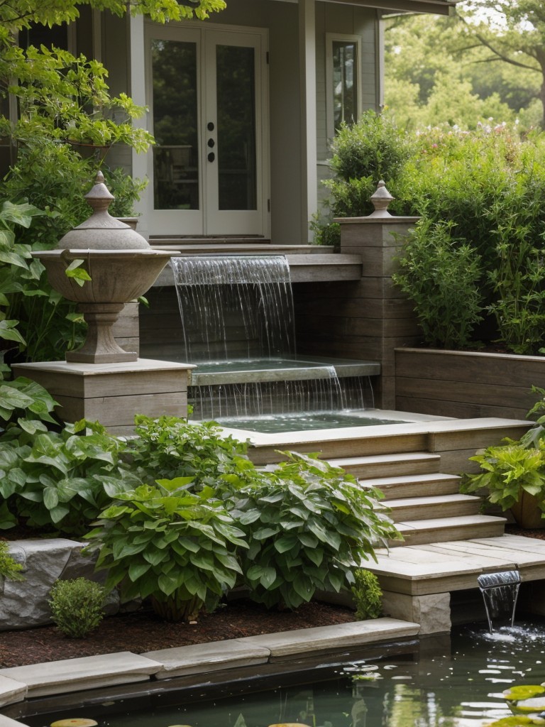 Design a tranquil retreat with a water feature, like a small fountain or a pond, to add a soothing element to your apartment porch garden.