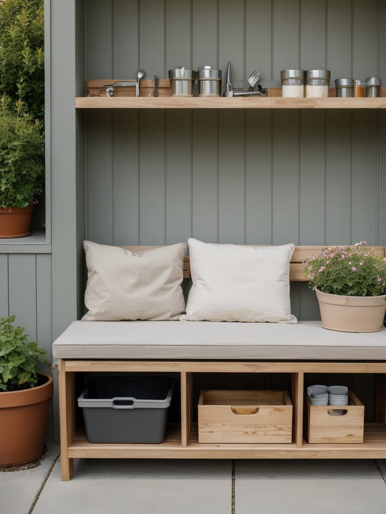 Incorporate multipurpose furniture, such as a bench with built-in storage, to optimize space for gardening tools and supplies.