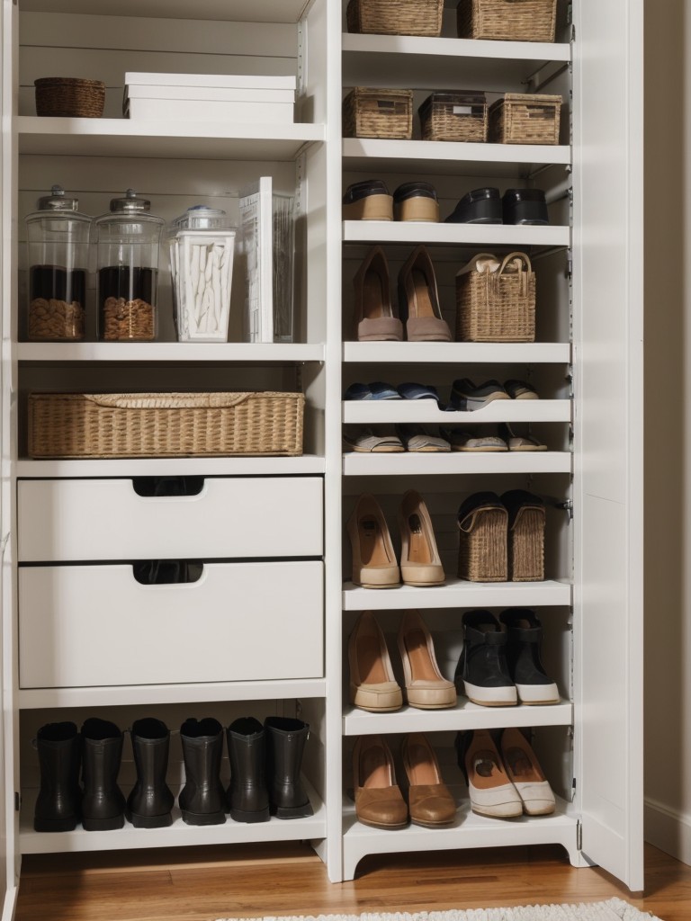 Add a small step stool or ladder for easy access to high shelving units in the closet.