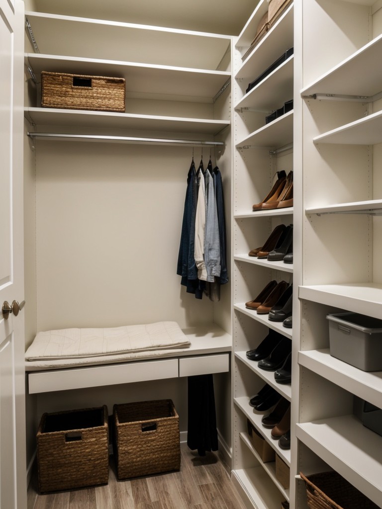 Consider utilizing underutilized spaces like the back wall of the closet for installing hooks or shelves.