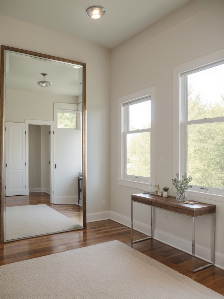 Incorporate a full-length mirror to visually expand the space and create a sense of openness.
