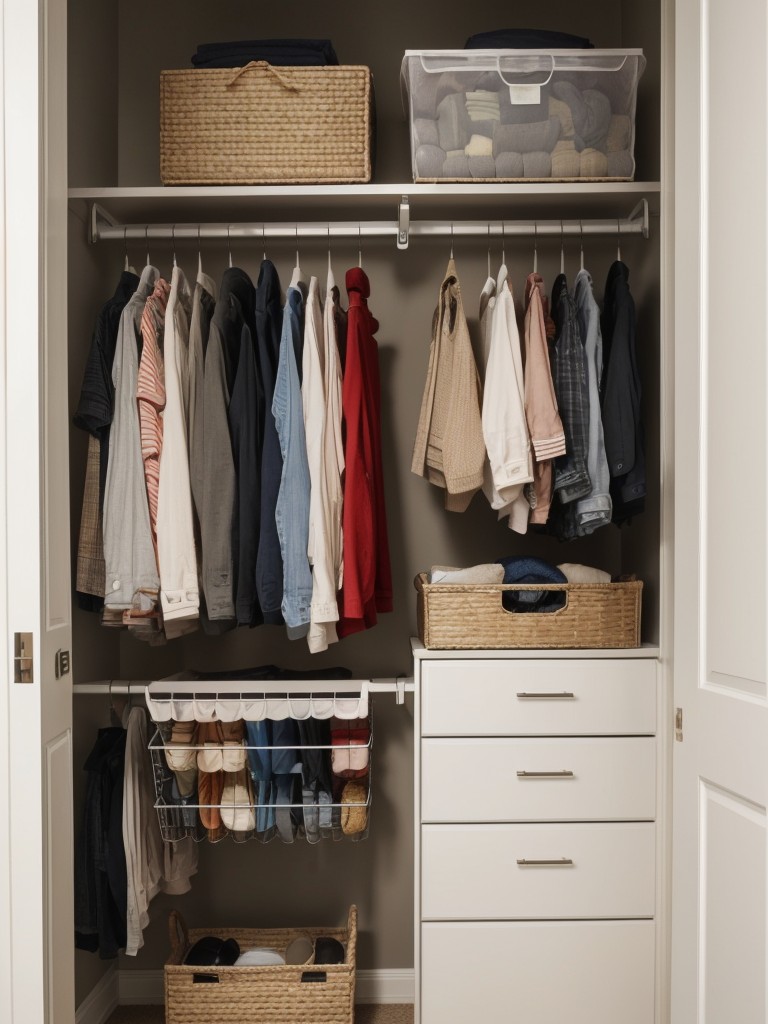 Utilize the back of the closet door by adding a hanging organizer or hooks for additional storage.