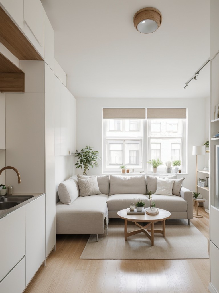 Bright and airy small apartment with a neutral color palette to make the space feel larger and more open.