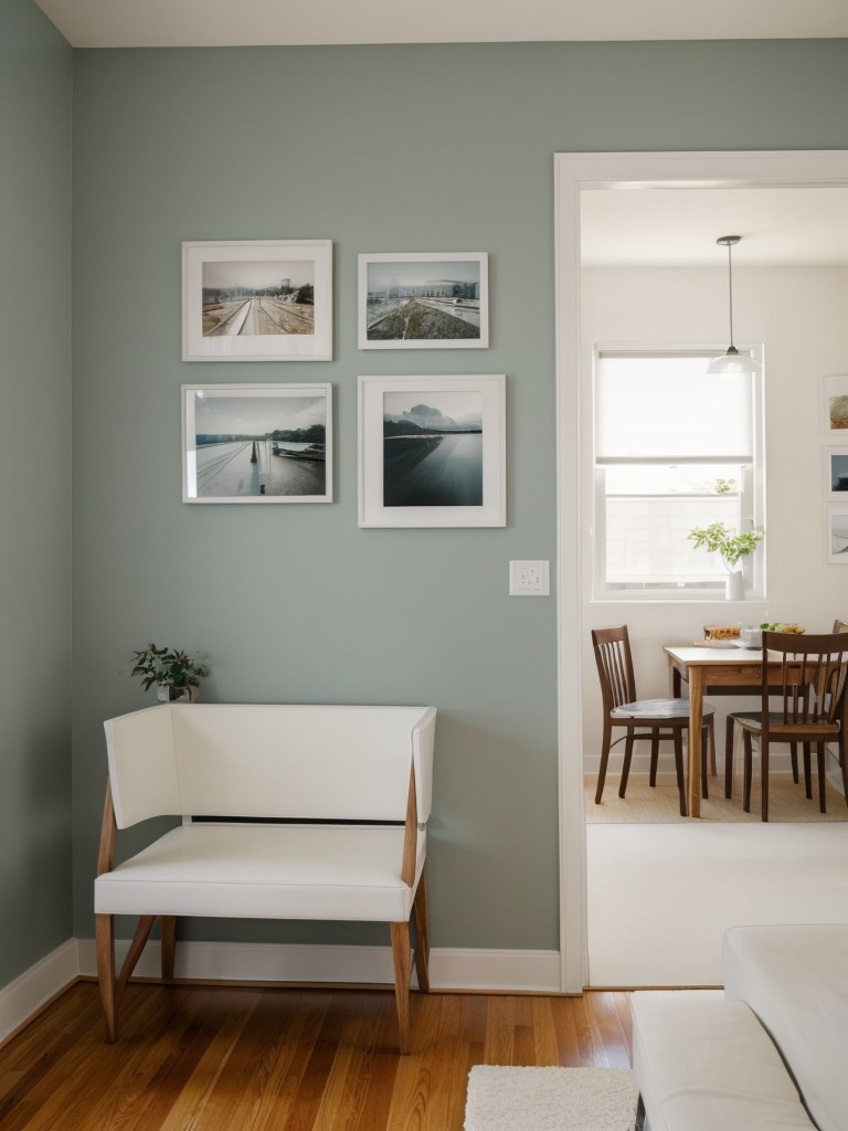 Create a gallery wall using a mix of artwork, photographs, and wall decals to add personality and visual interest to your small apartment.
