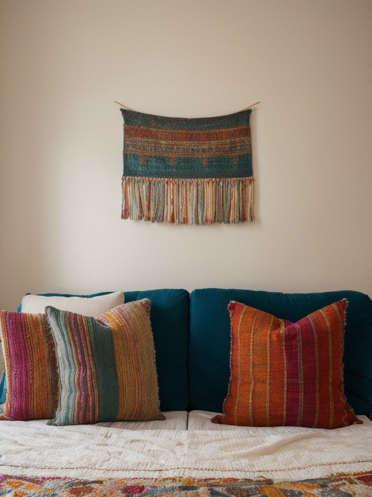 Hang a large tapestry or textile art piece as a colorful backdrop behind your bed or sofa, instantly transforming the look of your space.