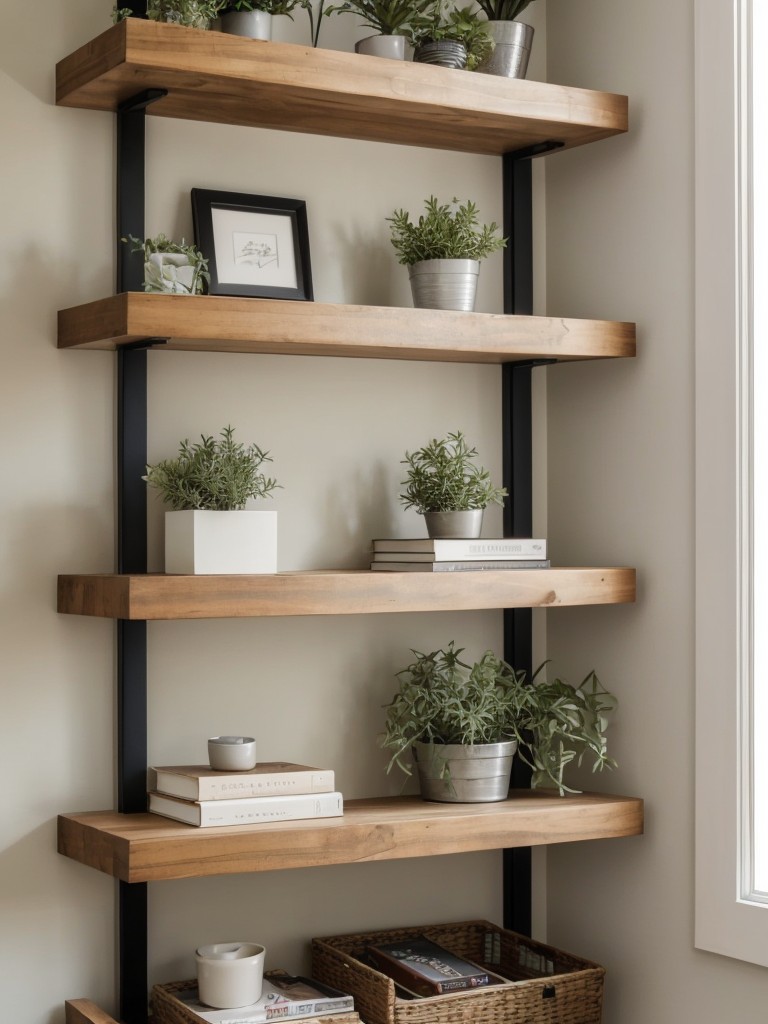 Utilize floating wall shelves to display books, plants, or favorite decorative objects, adding both storage and visual appeal to your space.