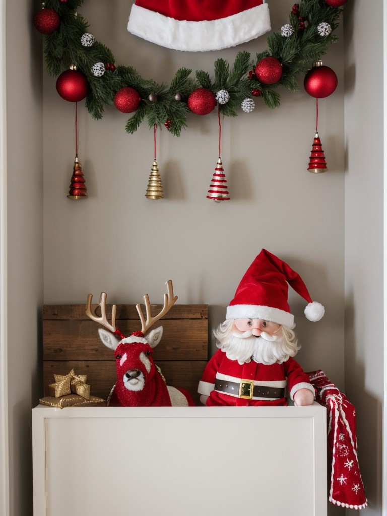 Create a DIY holiday photo booth in a small corner by hanging a festive backdrop and adding props like Santa hats or reindeer antlers.