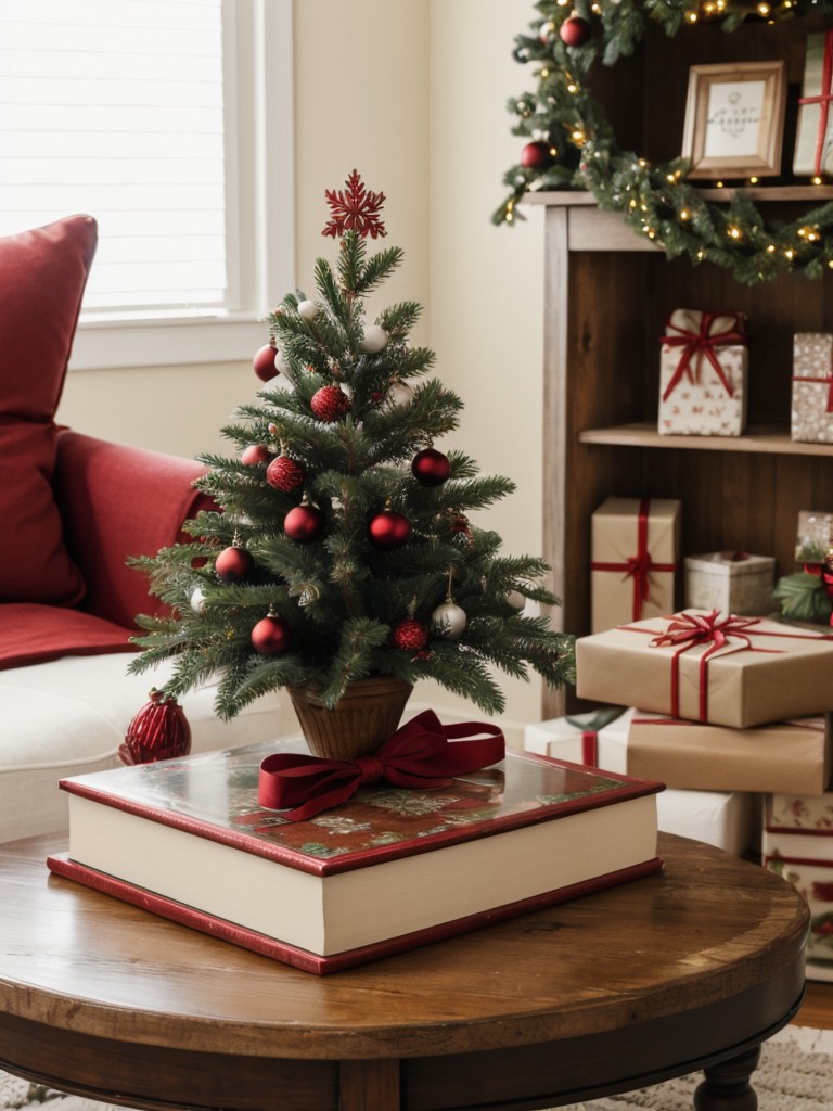 Display holiday-themed books or small Christmas story collections on coffee tables or bookshelves to encourage cozy reading during the holiday season.