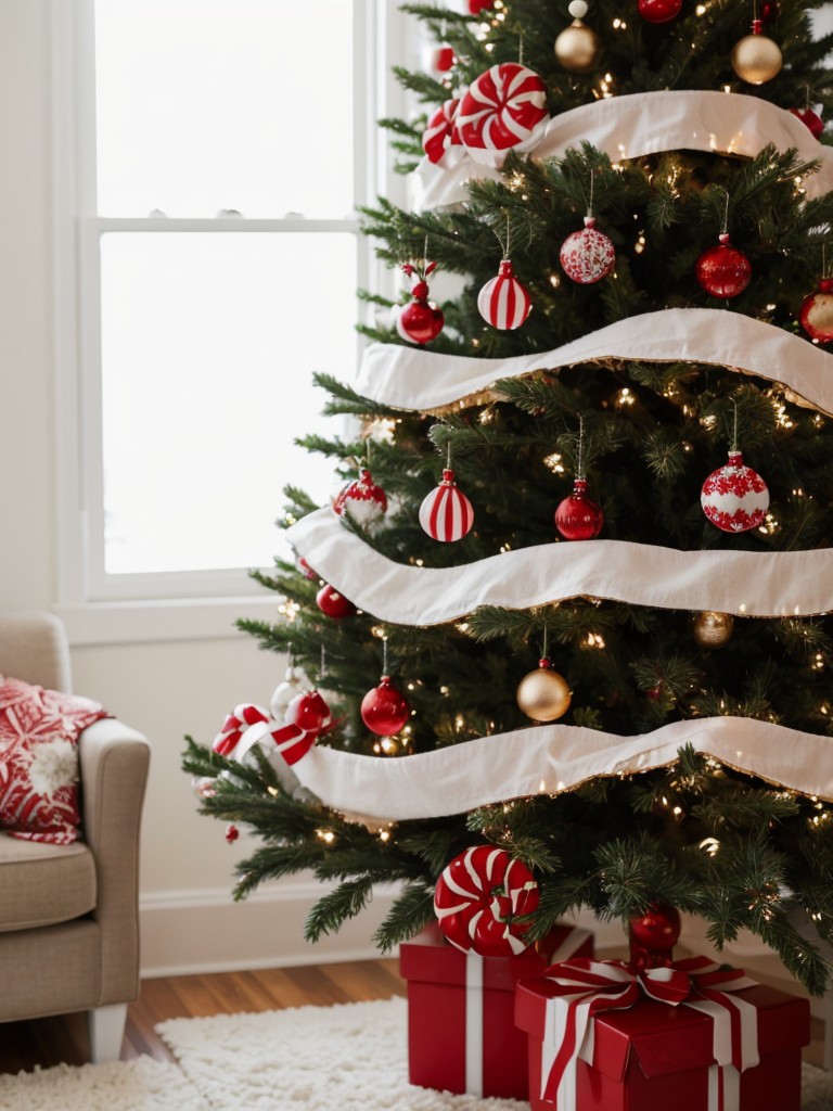 Hang a collection of candy canes on a small, decorative tree branch to add a touch of sweetness to the apartment decor.