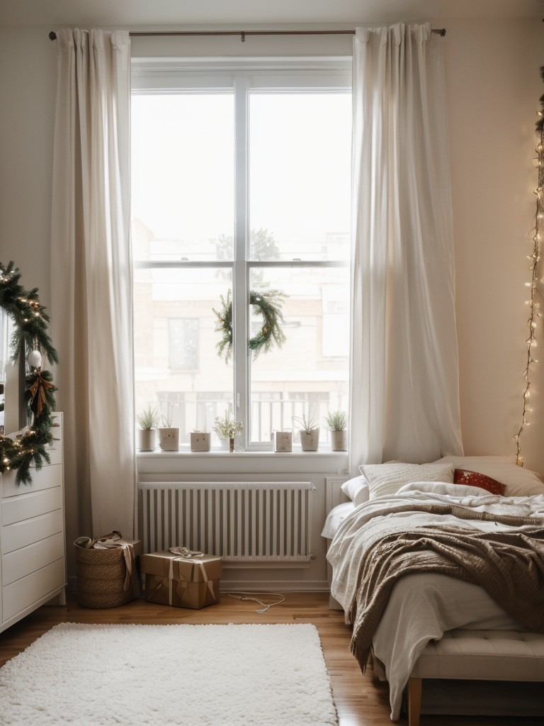 Hang string lights or fairy lights around windows and mirrors to make the apartment feel cozy and warm during the Christmas season.