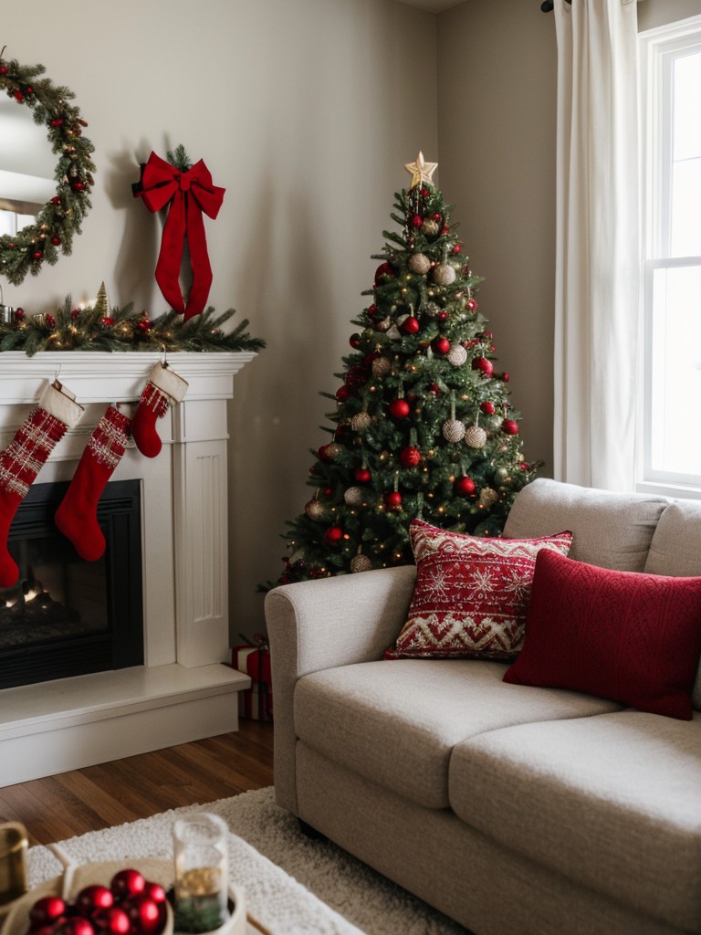 Incorporate festive throw pillows or blankets to instantly add a touch of Christmas spirit to a small apartment.