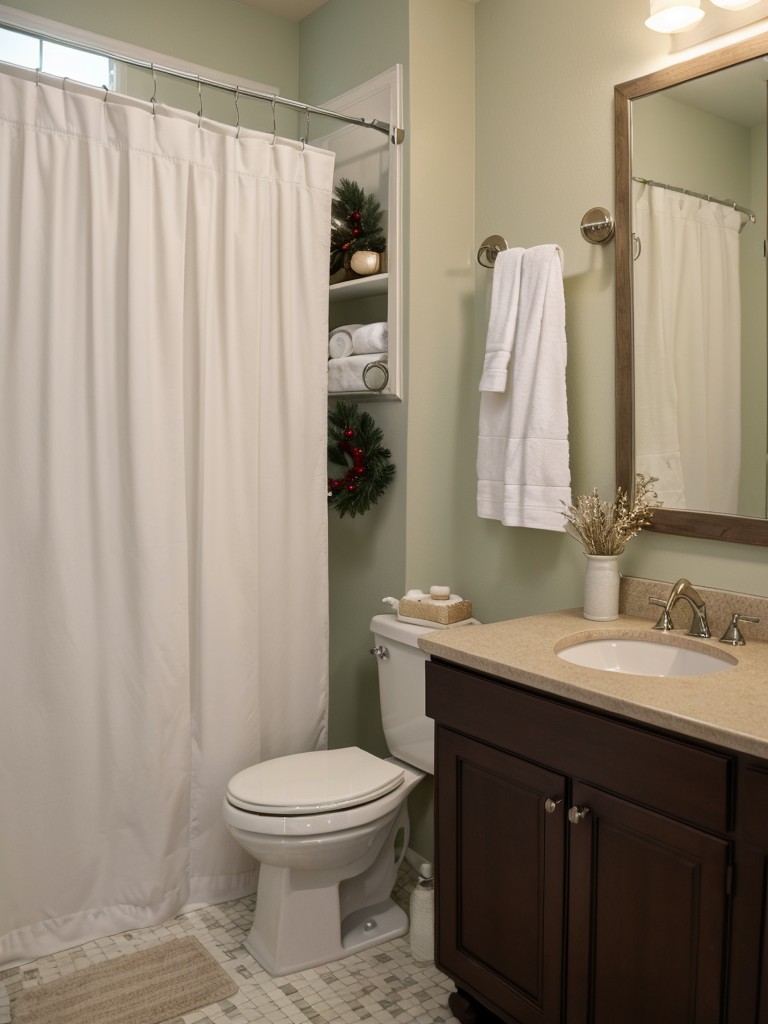 Use Christmas-themed shower curtains or towels to spice up a small bathroom during the holiday season.