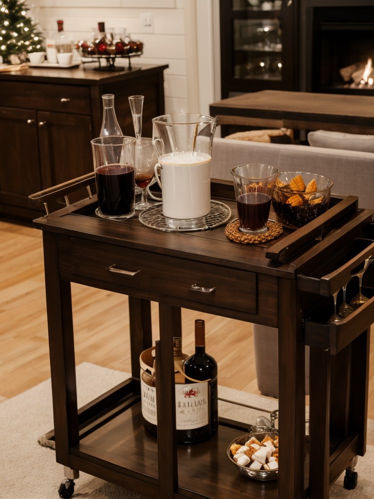 Utilize a small bar cart to create a hot cocoa or mulled wine station for cozy holiday gatherings.