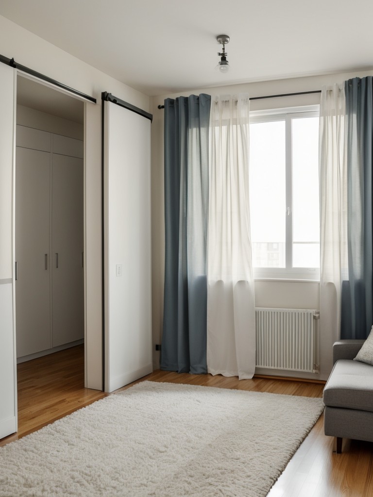 Create designated zones within the studio apartment by using room dividers or curtains to separate the sleeping area from the living space.