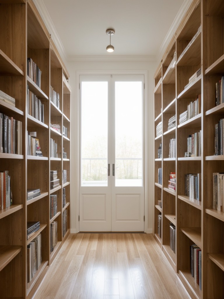 Optimize vertical space with tall bookshelves or floor-to-ceiling storage units to maximize storage capacity.